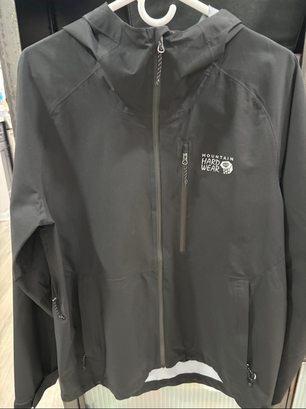 Mountain Hardwear Black Hooded Rain Jacket.